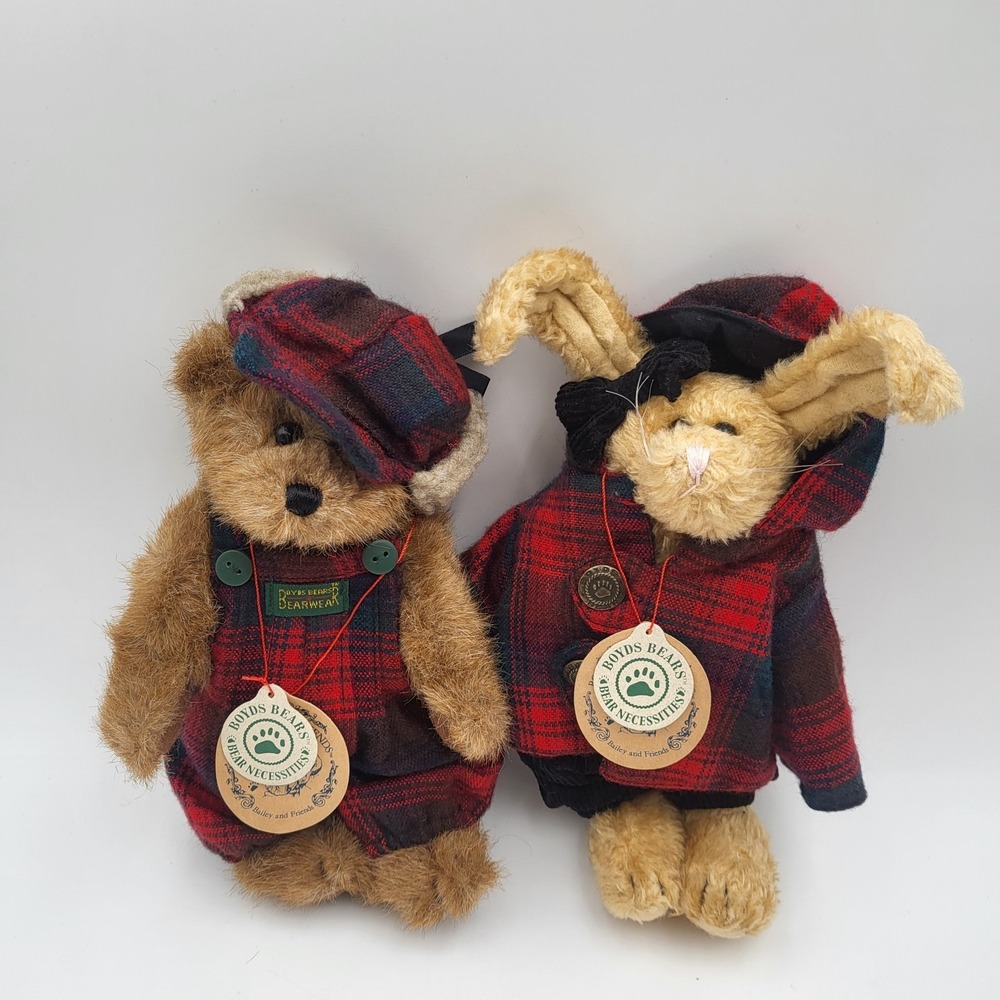 Vintage Boyds‎ Bears Edmund T Bear & Emily Rabbit  Plush 9" Plaid Bearwear